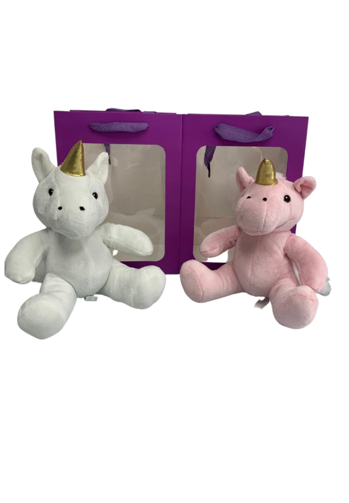 Pink Unicorn in PURPLE Transparent Gift Bag Je' La Diamond Luxe Gifts Stuffed Plush Animal