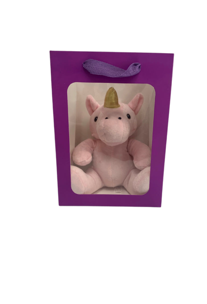 Pink Unicorn in PURPLE Transparent Gift Bag Je' La Diamond Luxe Gifts Stuffed Plush Animal