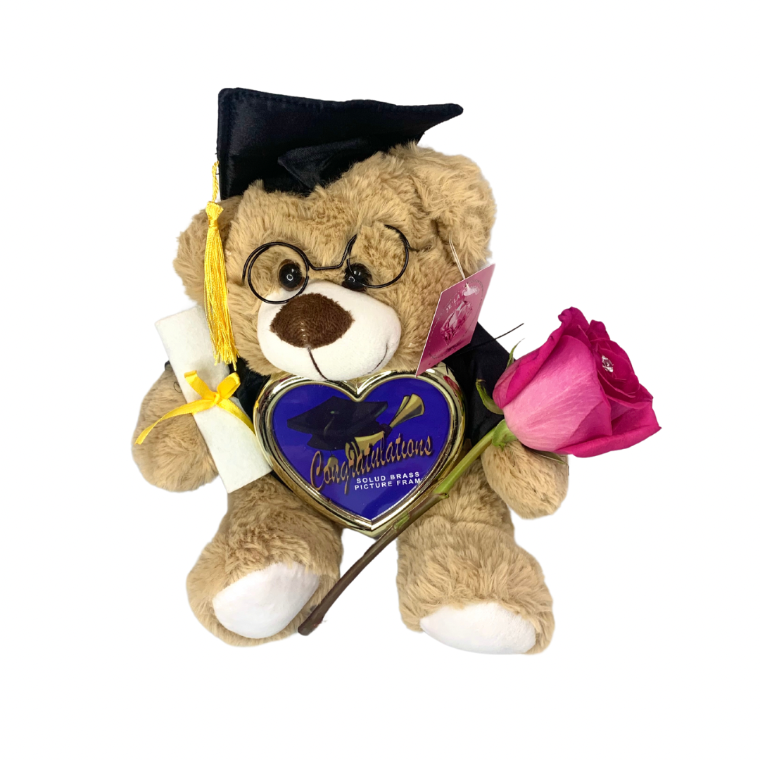 Black Cap & Gown Graduation Teddy Bear with Frame