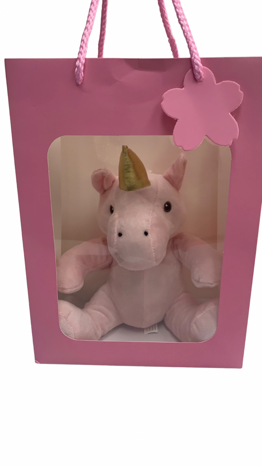 Pink Unicorn in PINK Transparent Gift Bag Je' La Diamond Luxe Gifts Stuffed Push Animal