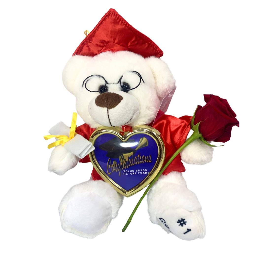 Red Cap & Gown Graduation Teddy Bear with Frame