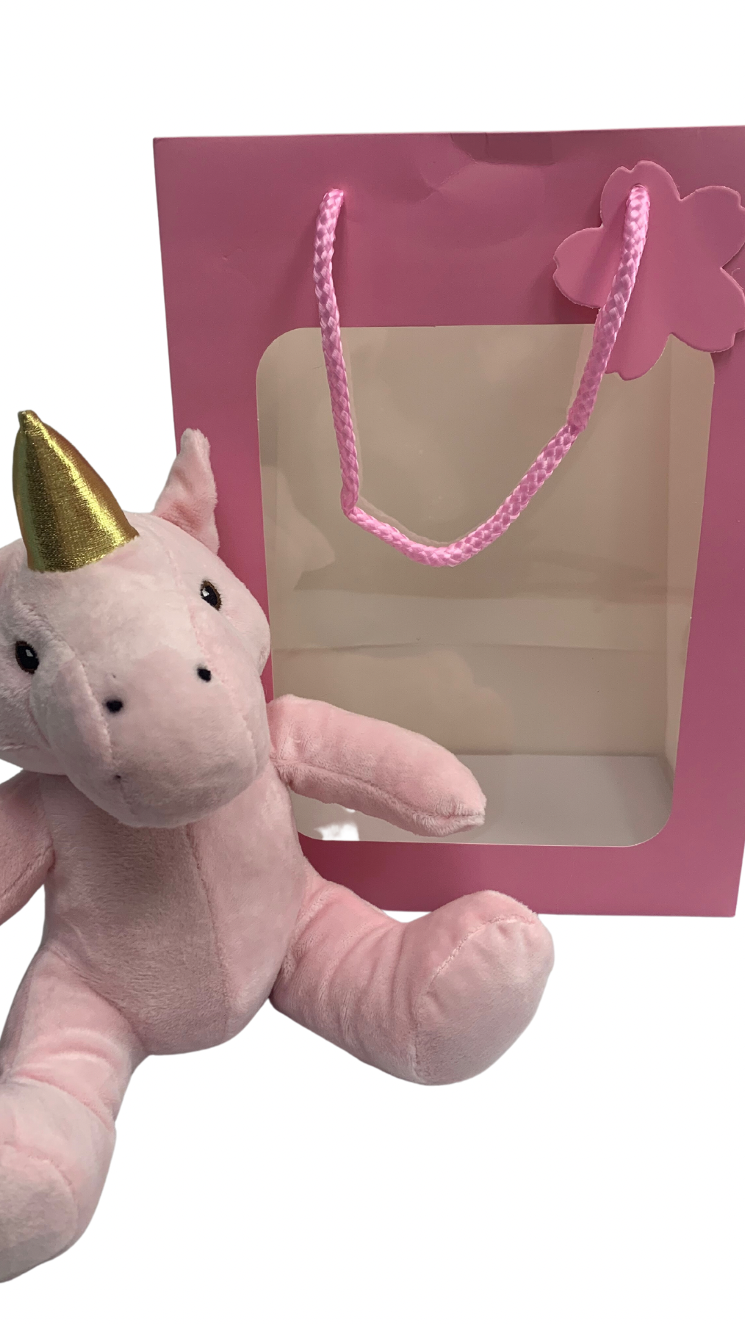 Pink Unicorn in PINK Transparent Gift Bag Je' La Diamond Luxe Gifts Stuffed Push Animal