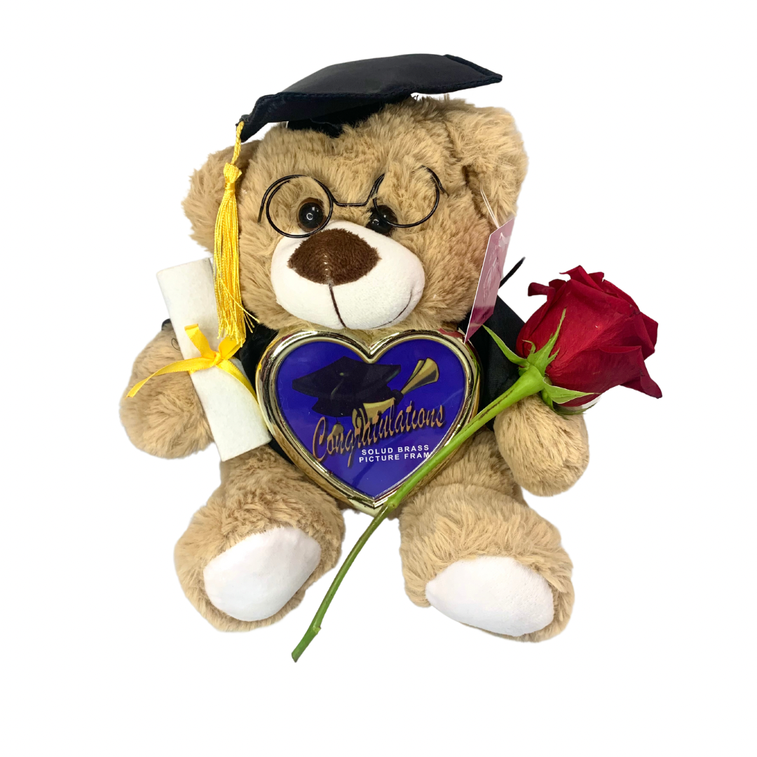 Black Cap & Gown Graduation Teddy Bear with Frame