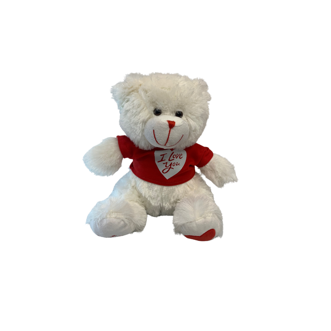 11 Inch White I Love You Bear Wearing T-Shirt