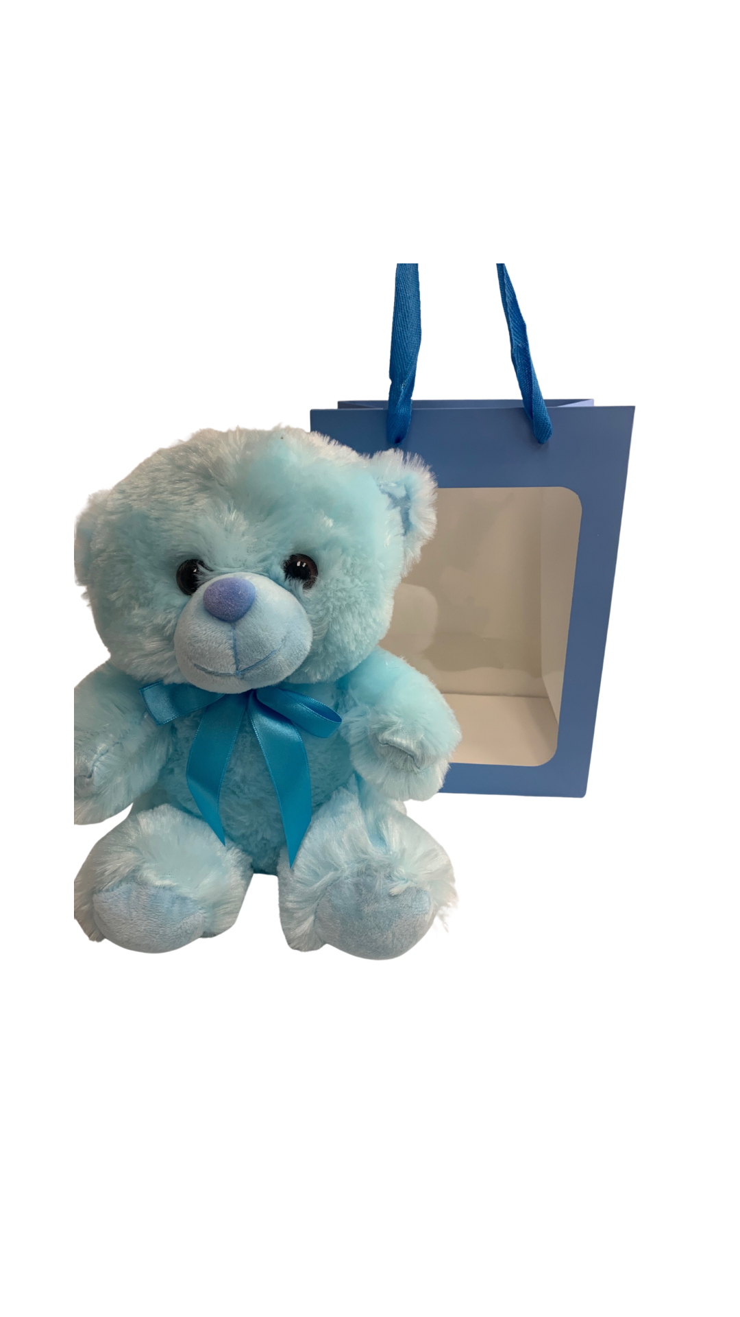 Baby Blue Bear in Blue Transparent Gift Bag Je' La Diamond Luxe Gifts Stuffed Push Animal