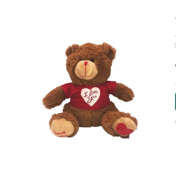 11 Inch Brown I Love You Bear Wearing T-Shirt