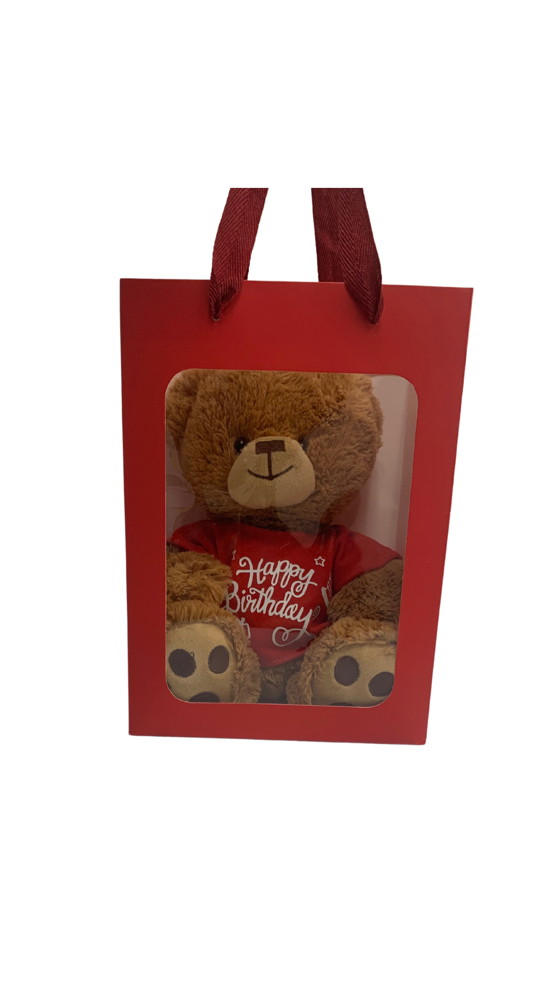 Happy Birthday Bear Red T-Shirt in Red Transparent Gift Bag Je' La Diamond Luxe Gifts Stuffed Push Animal