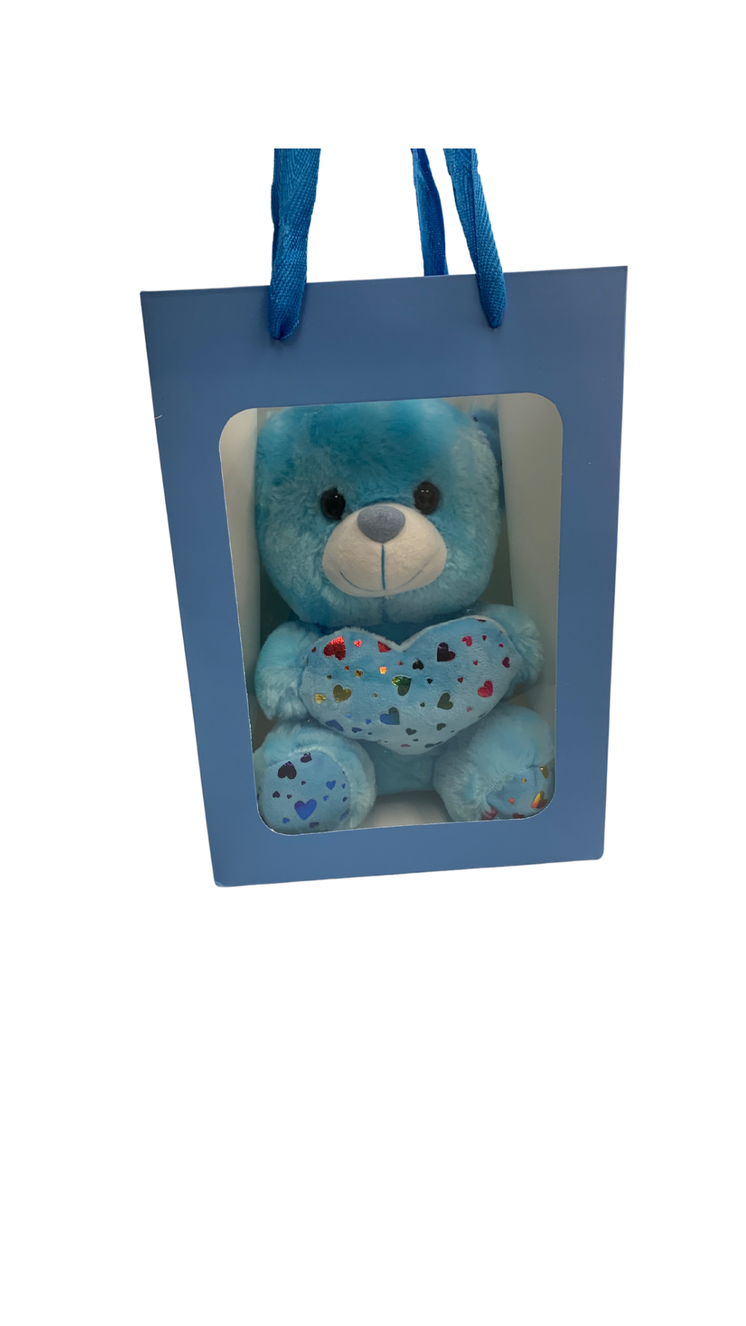 Blue Sparkle Bear in Blue Transparent Gift Bag