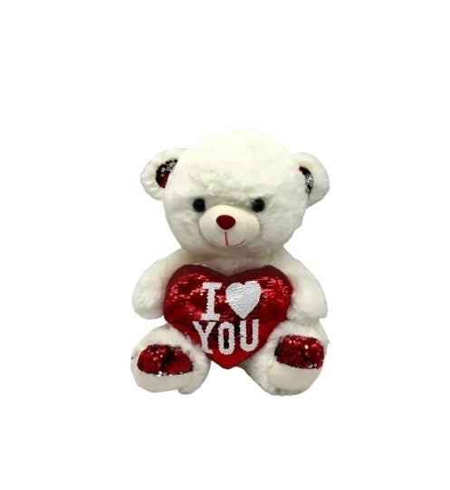 16 Inch I Heart You Sequin Bear Red & White