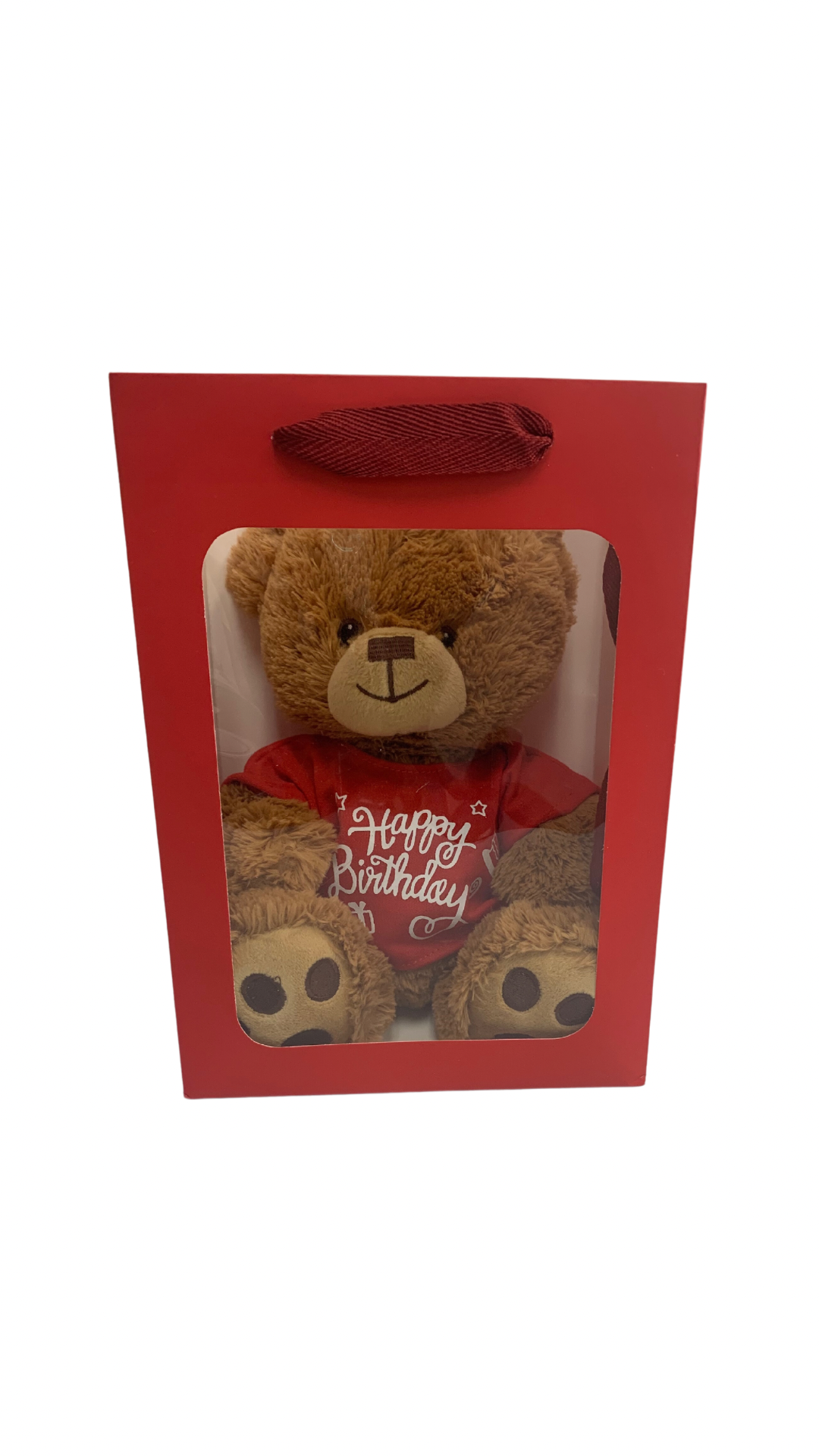 Happy Birthday Bear Red T-Shirt in Red Transparent Gift Bag Je' La Diamond Luxe Gifts Stuffed Push Animal