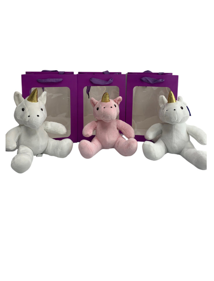 White Unicorn in PURPLE Transparent Gift Bag Je' La Diamond Luxe Gifts Stuffed Plush Animal