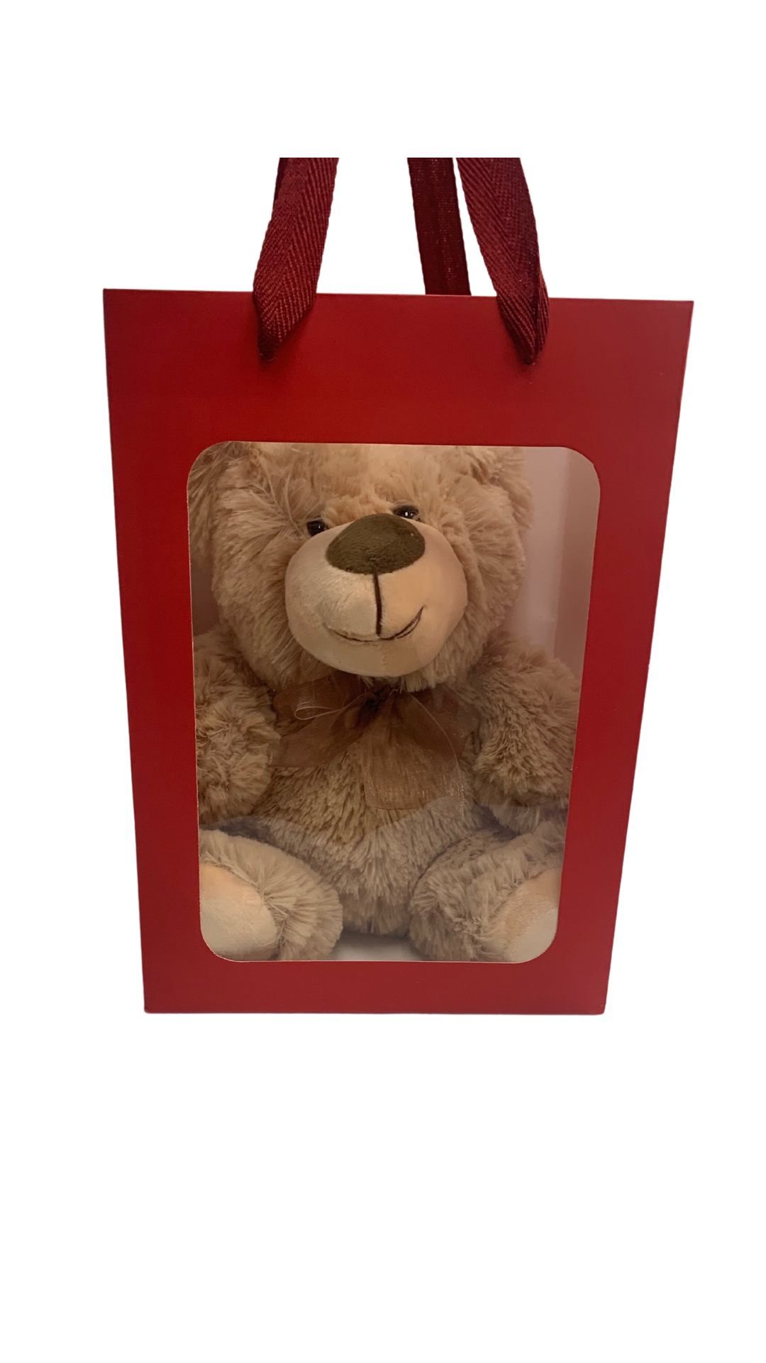 Biege Bear in RED Transparent Gift Bag Je' La Diamond Luxe Gifts Stuffed Push Animal