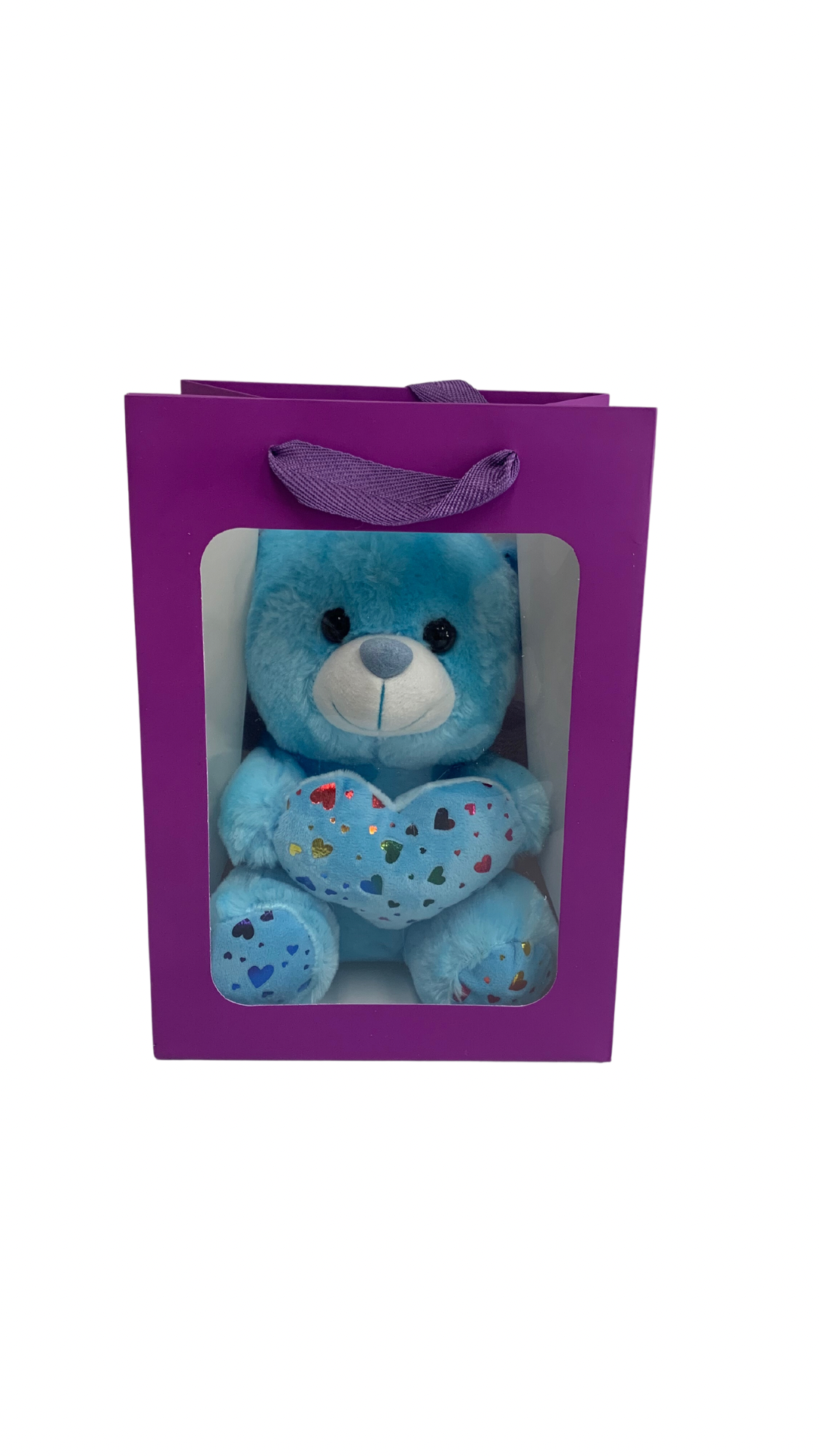 Blue Sparkle Bear in PURPLE Transparent Gift Bag Je' La Diamond Luxe Gifts Stuffed Plush Animal