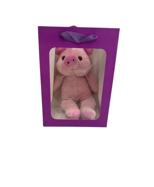 Pink Pig in PURPLE Transparent Gift Bag Je' La Diamond Luxe Gifts Stuffed Plush Animal