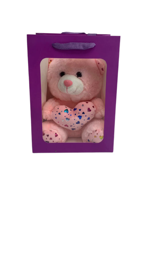 Pink Sparkle Bear in PURPLE Transparent Gift Bag Je' La Diamond Luxe Gifts Stuffed Plush Animal