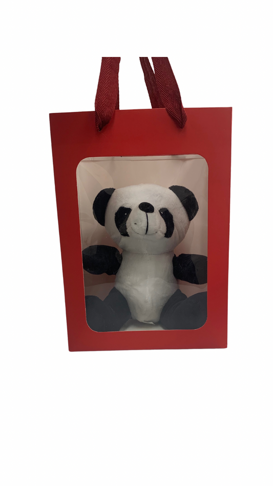 Panda in RED Transparent Gift Bag Je' La Diamond Luxe Gifts Stuffed Push Animal