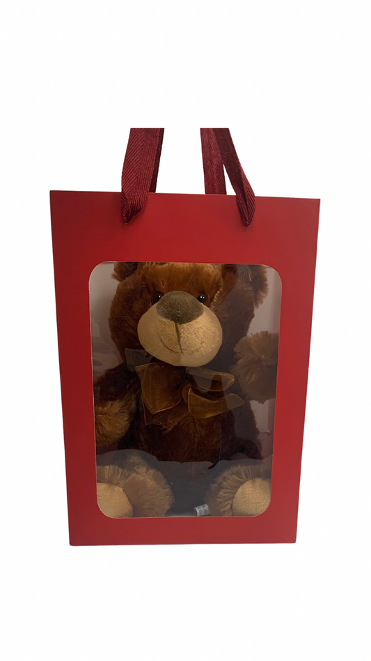 Brown Bear in RED Transparent Gift Bag Je' La Diamond Luxe Gifts Stuffed Push Animal