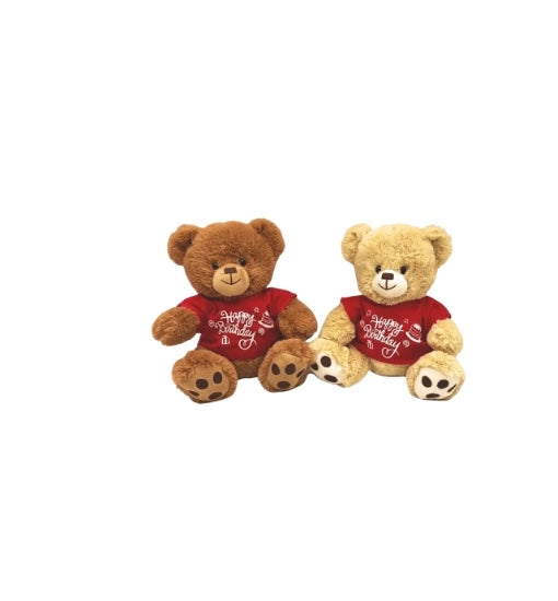 10 Inch Beige Happy Birthday Bear Wearing T-shirt