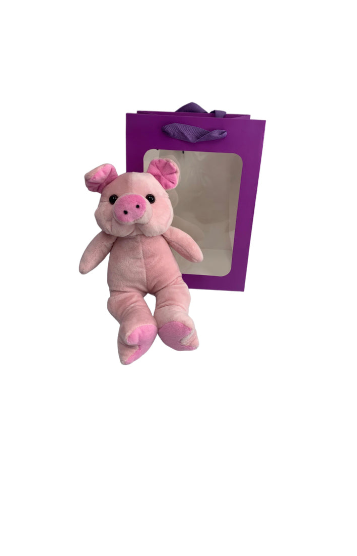 Pink Pig in PURPLE Transparent Gift Bag Je' La Diamond Luxe Gifts Stuffed Plush Animal