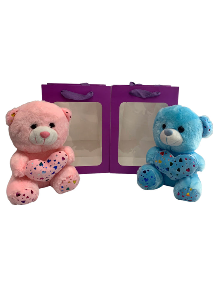 Pink Sparkle Bear in PURPLE Transparent Gift Bag Je' La Diamond Luxe Gifts Stuffed Plush Animal