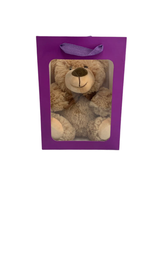 Biege Bear in PURPLE Transparent Gift Bag Je' La Diamond Luxe Gifts Stuffed Push Animal