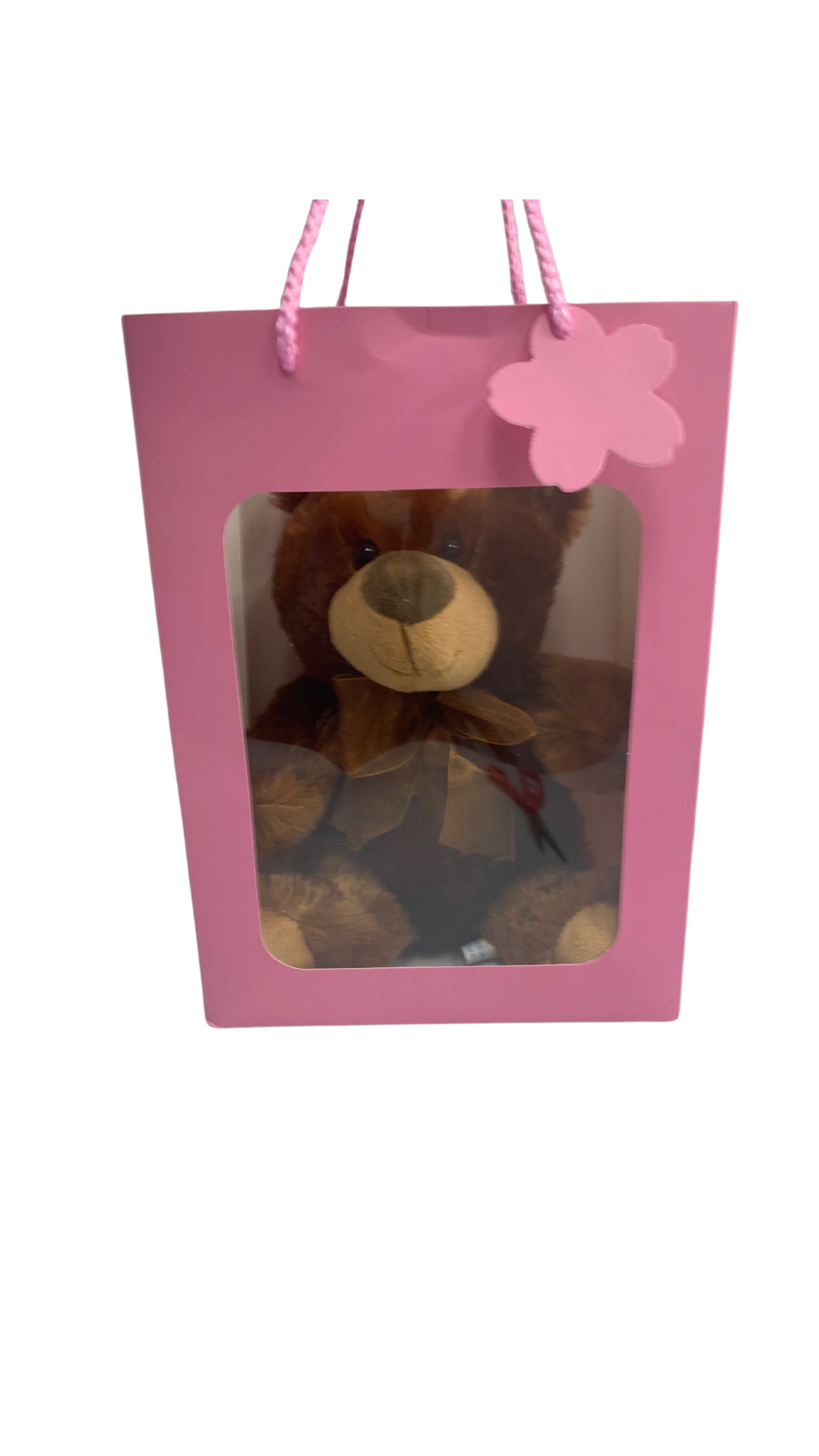 Brown Bear in PINK Transparent Gift Bag Je' La Diamond Luxe Gifts Stuffed Push Animal