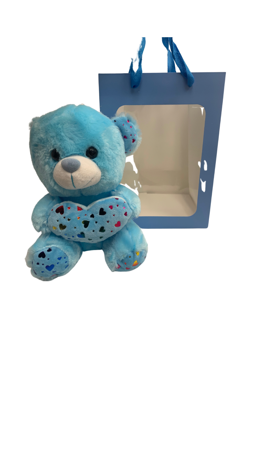 Blue Sparkle Bear in Blue Transparent Gift Bag