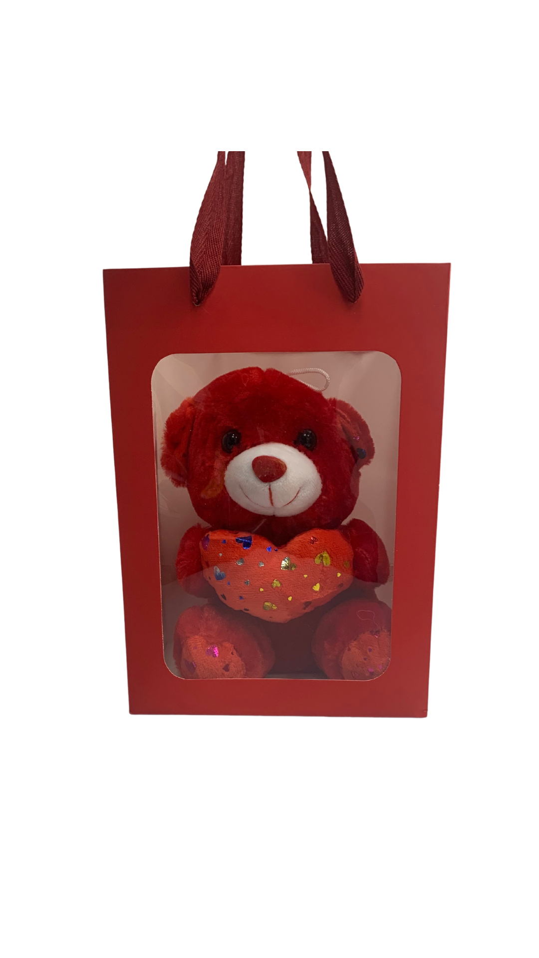 Red Sparkle Bear in RED Transparent Gift Bag Je' La Diamond Luxe Gifts Stuffed Push Animal