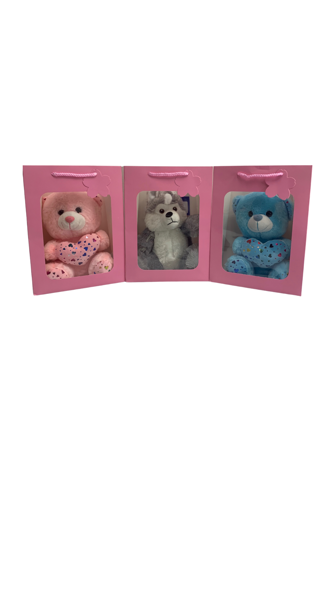 Pink Sparkle Bear in PINK Transparent Gift Bag Je' La Diamond Luxe Gifts Stuffed Push Animal