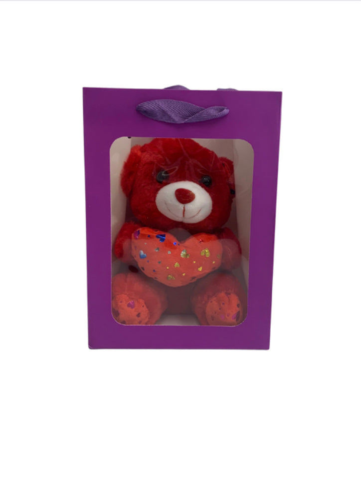 Red Sparkle Bear in PURPLE Transparent Gift Bag Je' La Diamond Luxe Gifts Stuffed Plush Animal