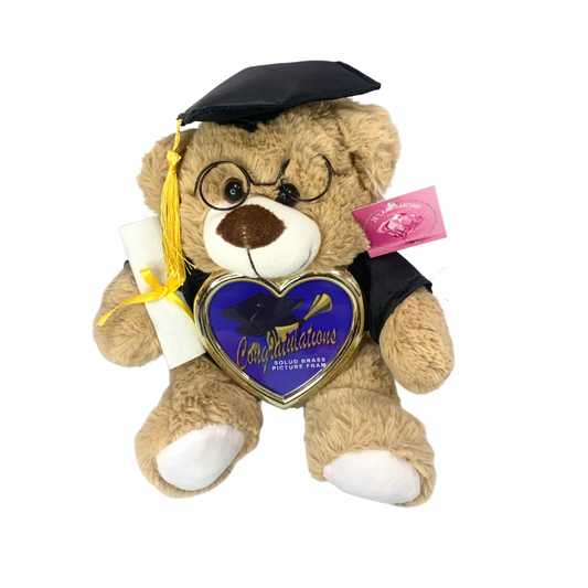 Black Cap & Gown Graduation Teddy Bear with Frame