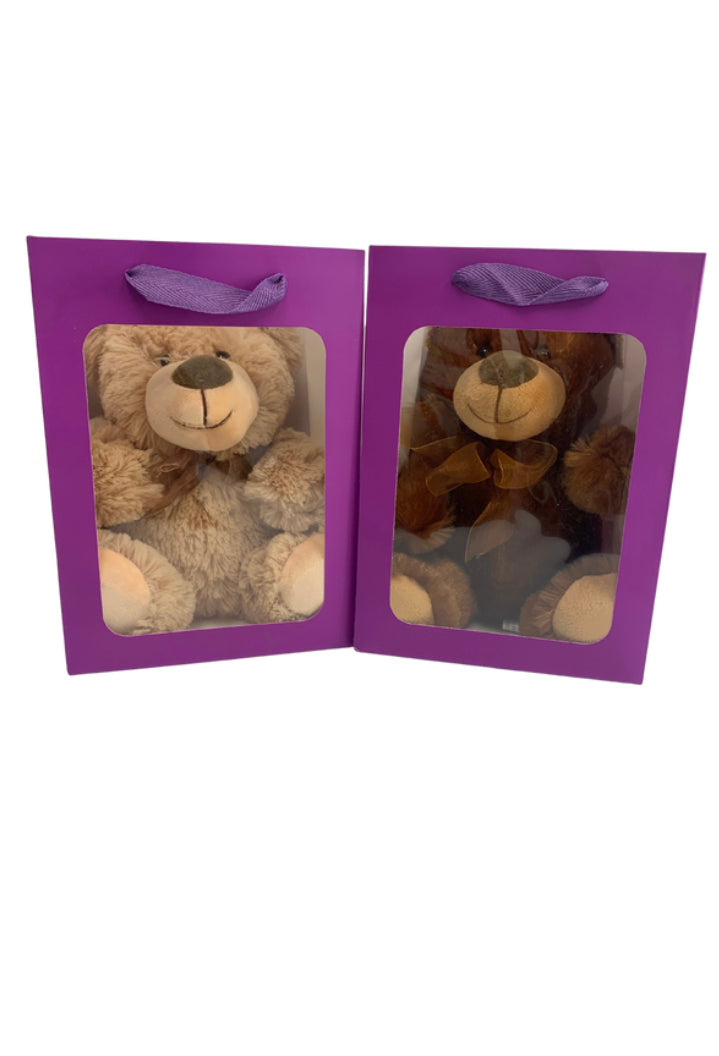 Brown Bear in PURPLE Transparent Gift Bag Je' La Diamond Luxe Gifts Stuffed Push Animal