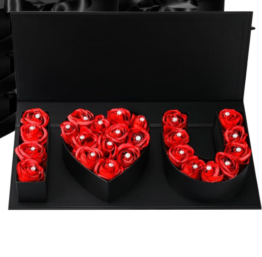 25 Diamond Luxe Roses in Black I Love You Rose Box