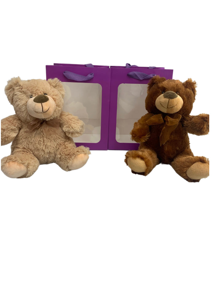 Brown Bear in PURPLE Transparent Gift Bag Je' La Diamond Luxe Gifts Stuffed Push Animal