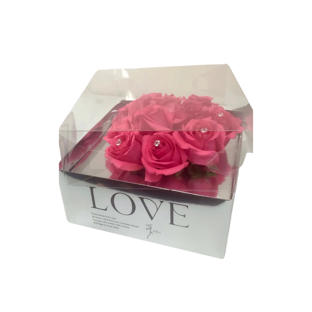 25 Plain Roses Heart Shape in Silver Mirror Box