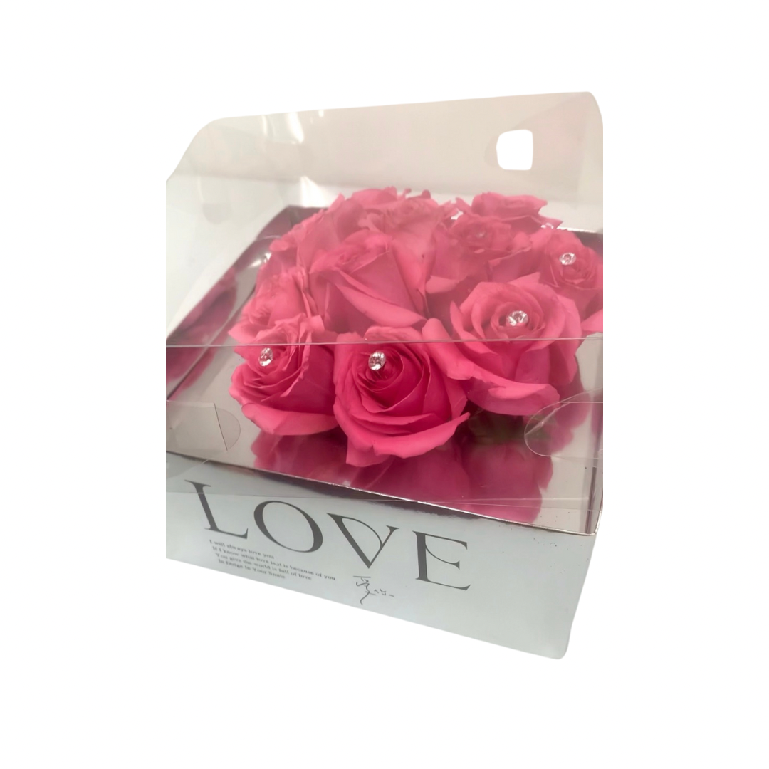 25 Plain Roses Heart Shape in Silver Mirror Box