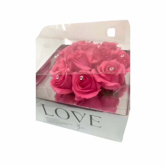 Dozen Roses Heart Shape in Silver Mirror Box