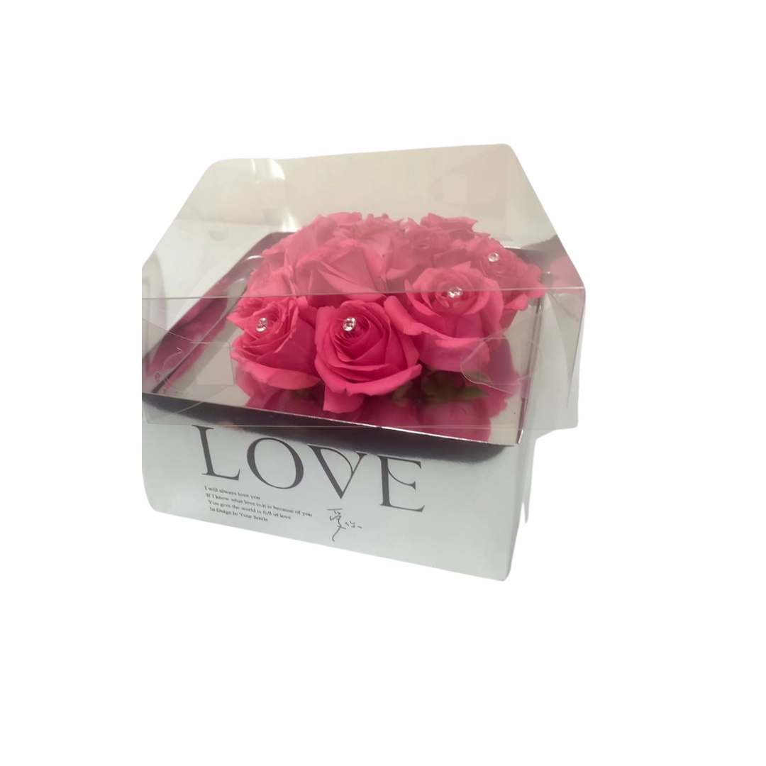 25 Plain Roses Heart Shape in Silver Mirror Box