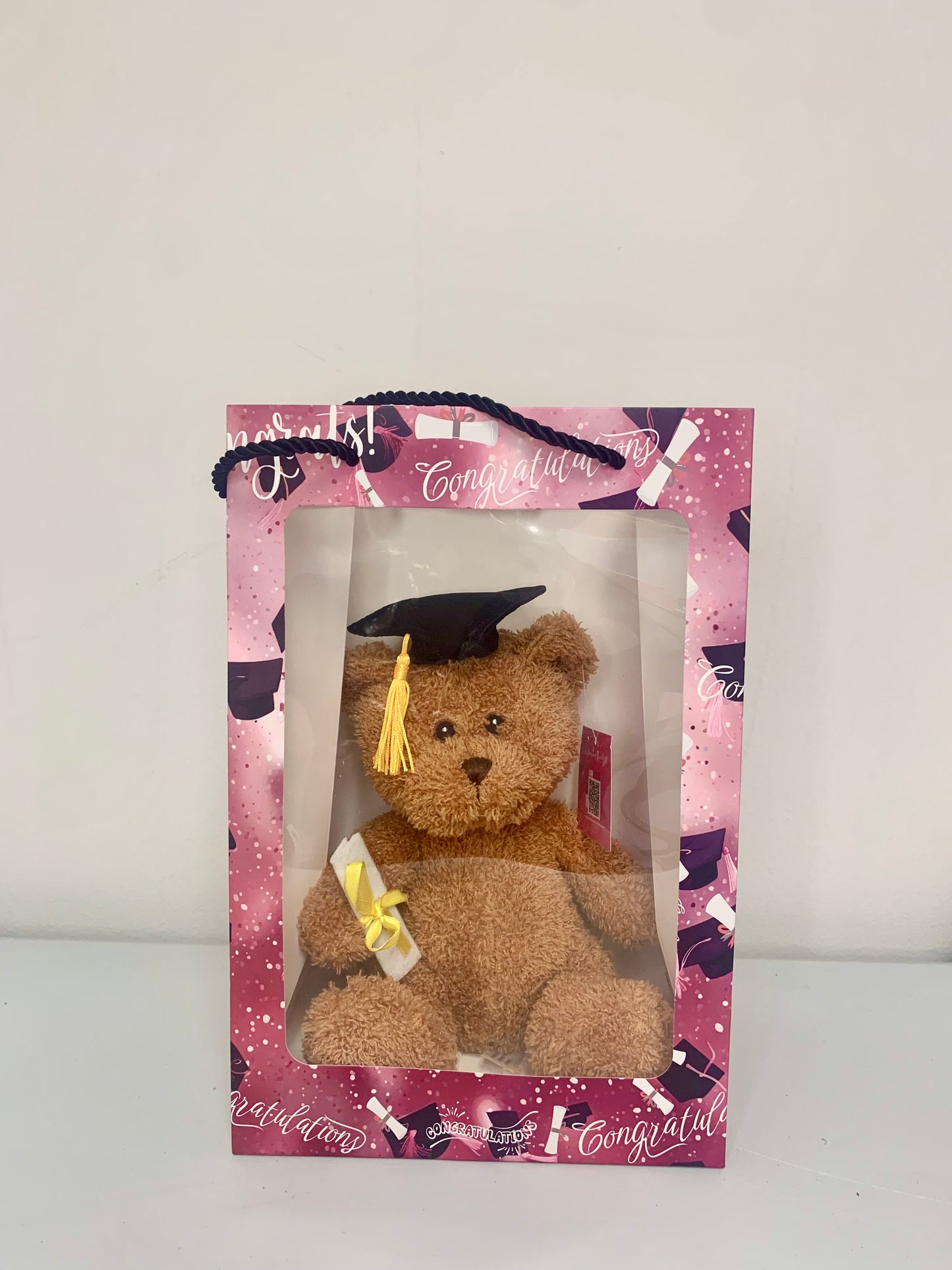 Brown Graduation Bear in Pink Graduation Gift Bag