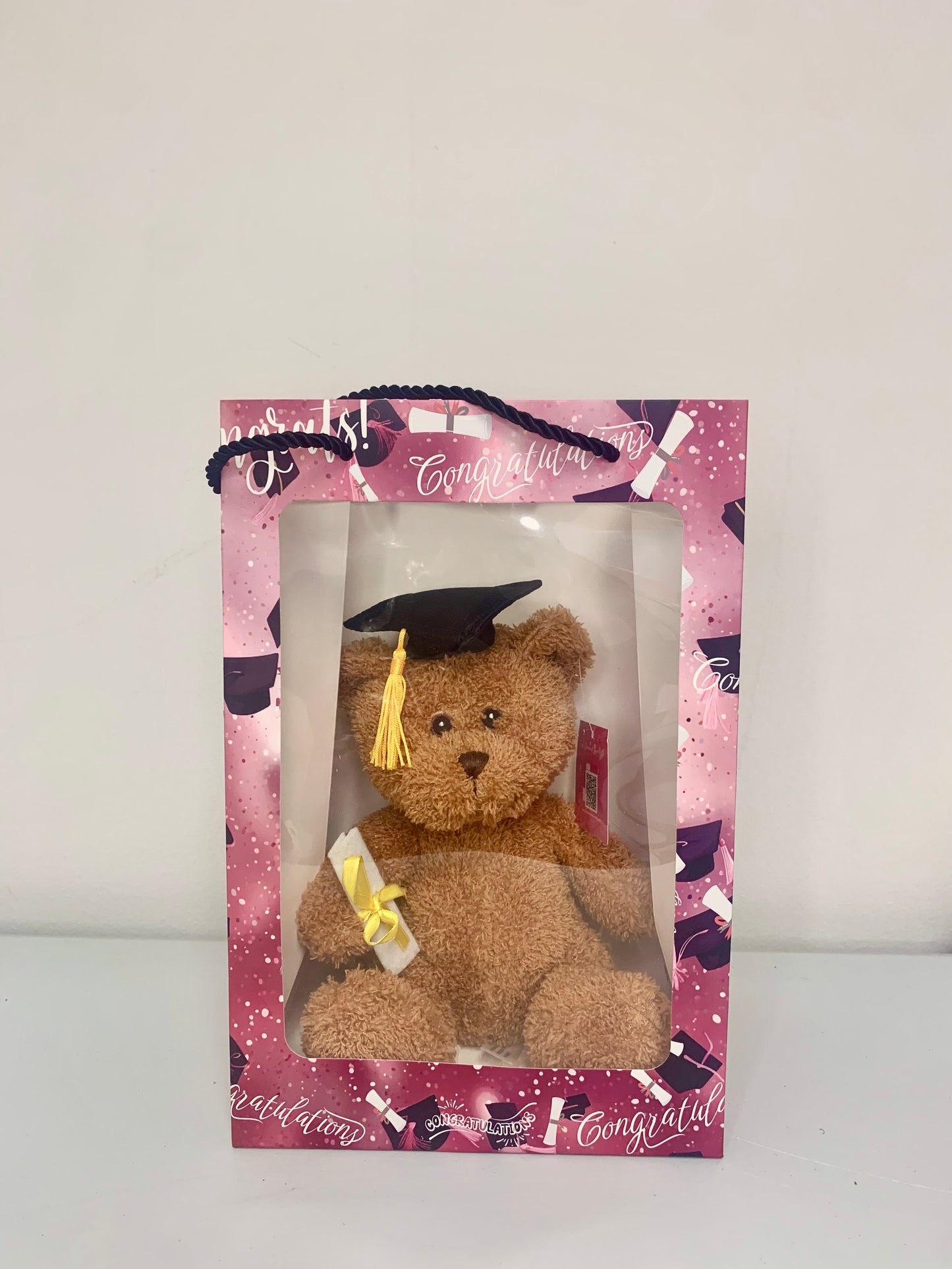 Brown Graduation Bear in Pink Graduation Gift Bag